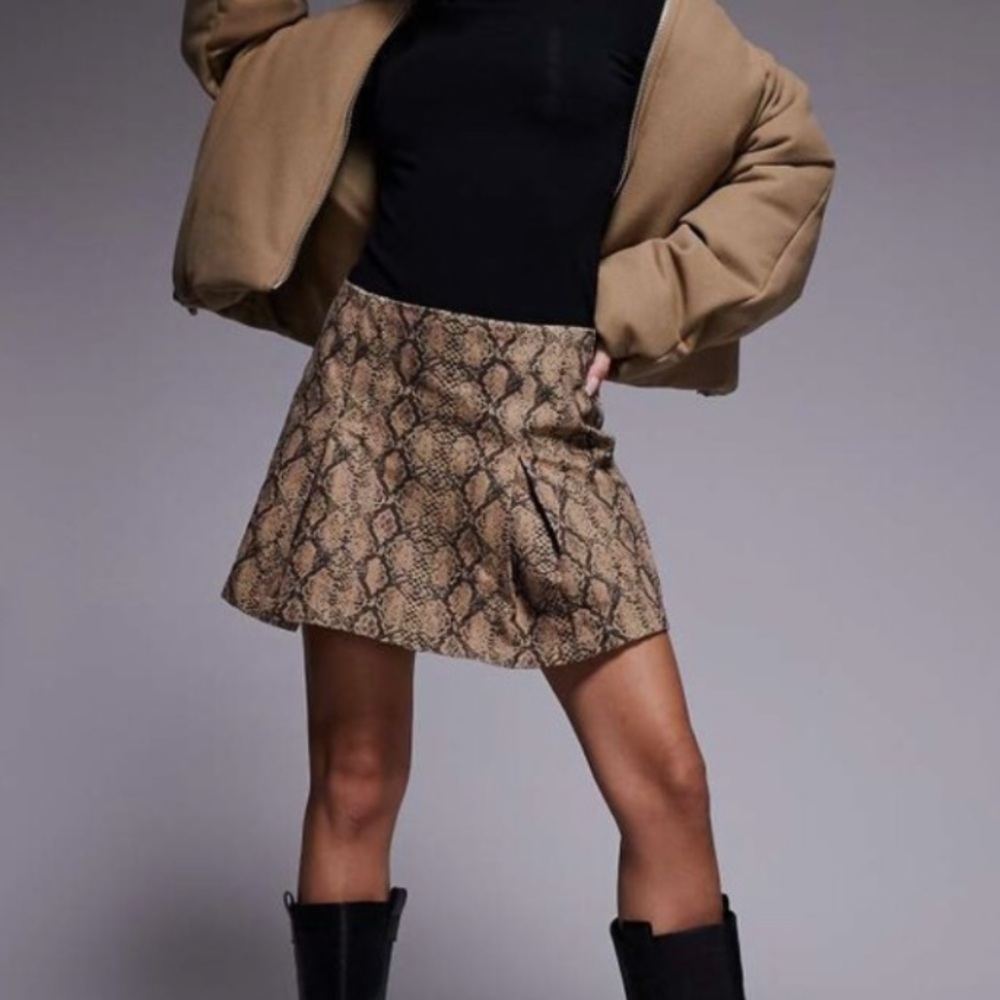 ASOS design denim pleated snake print skirt